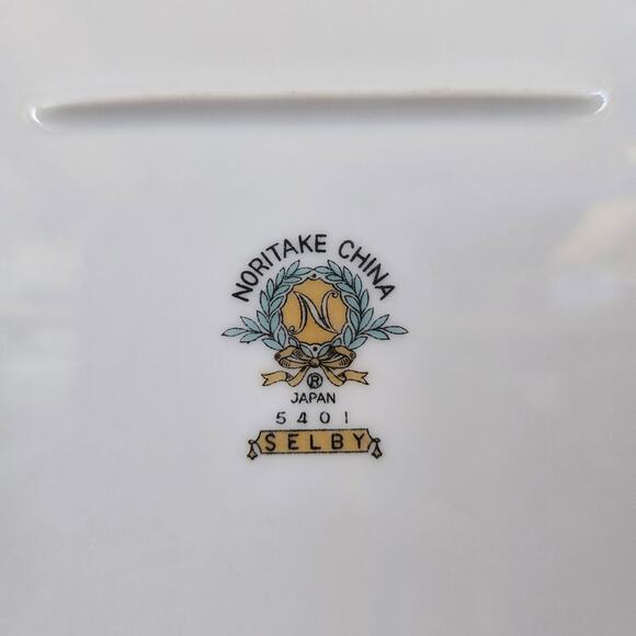 Noritake China Selby Serving Platter Japan 13.5" Gold Trim Handles Leaf Design - Picture 4 of 7